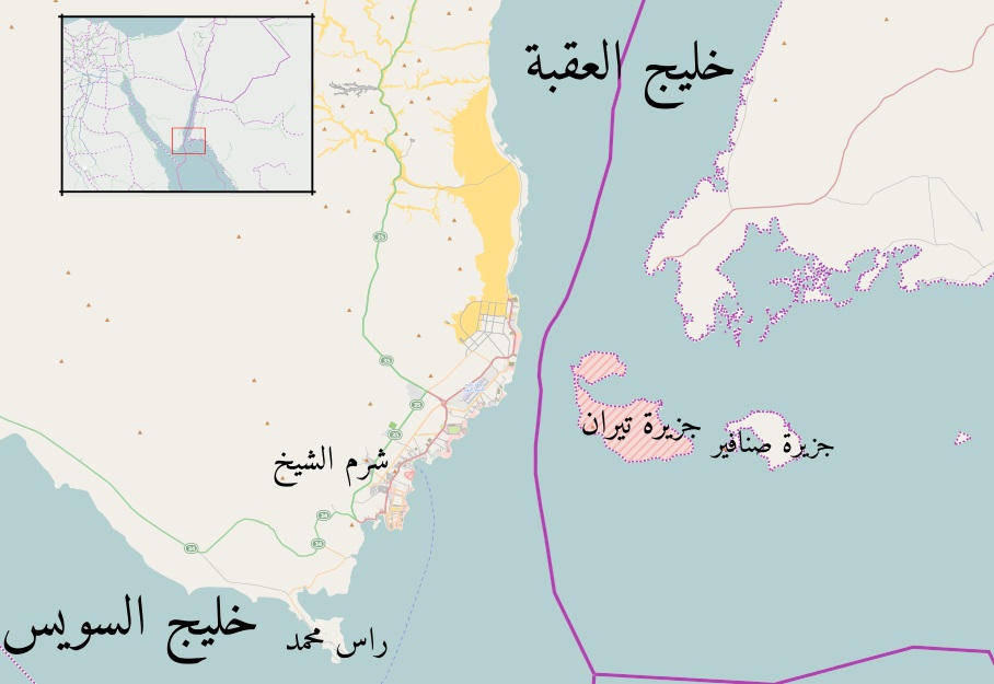 خريطة توضح موقع جزيرة تيران