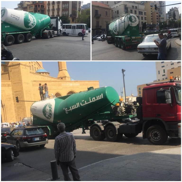 اعتصام لسائقي الشاحنات في شركات الاسمنت في وسط بيروت
